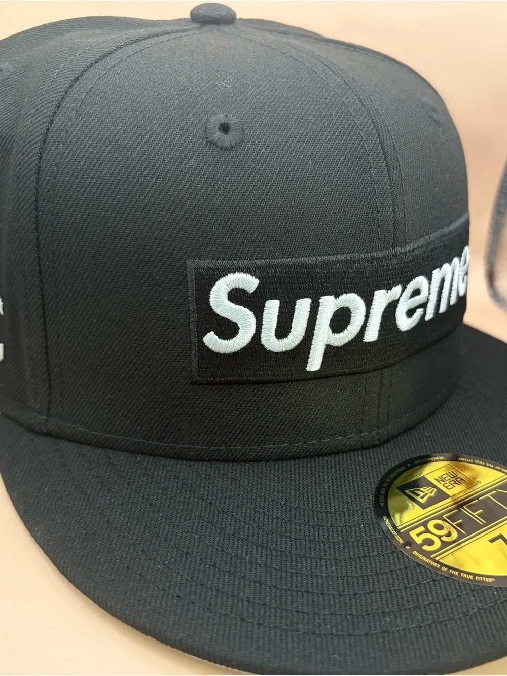 Supreme Black Fitted Cap with White MLB Logo
